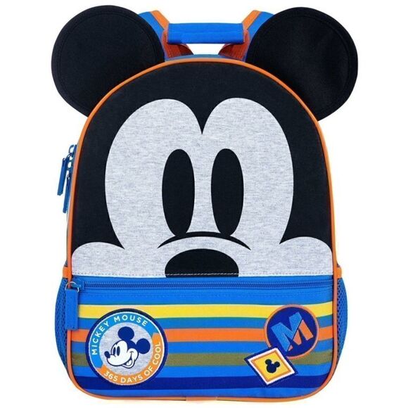 Mickey Mouse Backpack Disney Store Classic Ears Face Zippers Water Bottle New - Picture 1 of 6